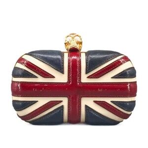 Alexander McQueen Union Jack Skull Minaudière Clutch Leather Box Evening Bag